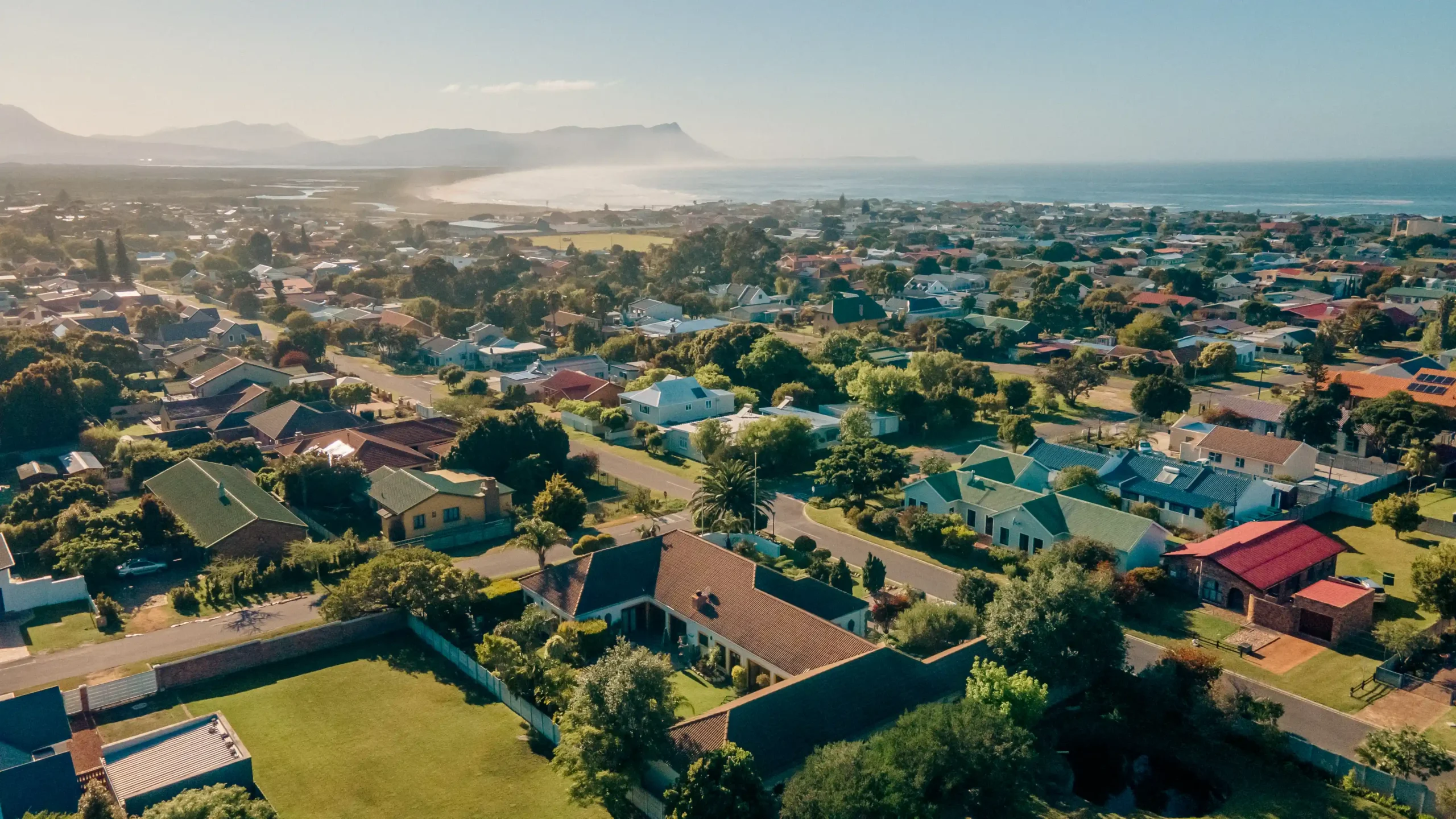 Drone shot of Kleinmond and the Ocean in the Western Cape